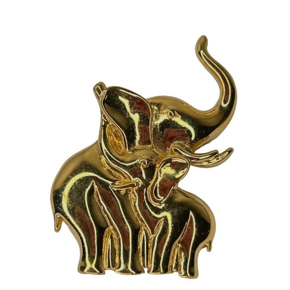 Vintage Goldtone Signed LR Lady Remington Mom Baby Elephant Figural Brooch Pin - Picture 2 of 6